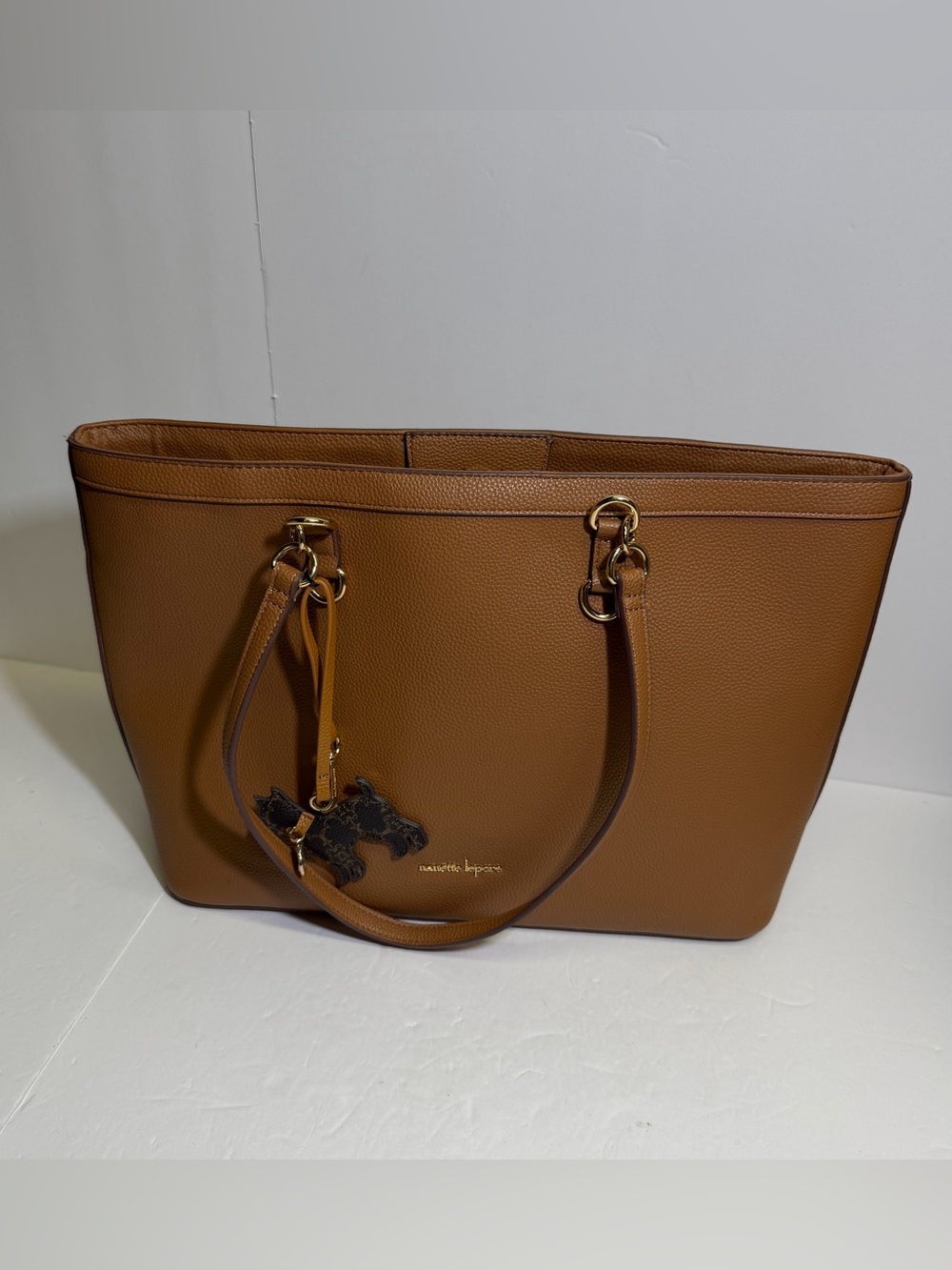 Nanette Lepore Brown‎ East/West tote bag Gold Hardware Dog Shaped Charm